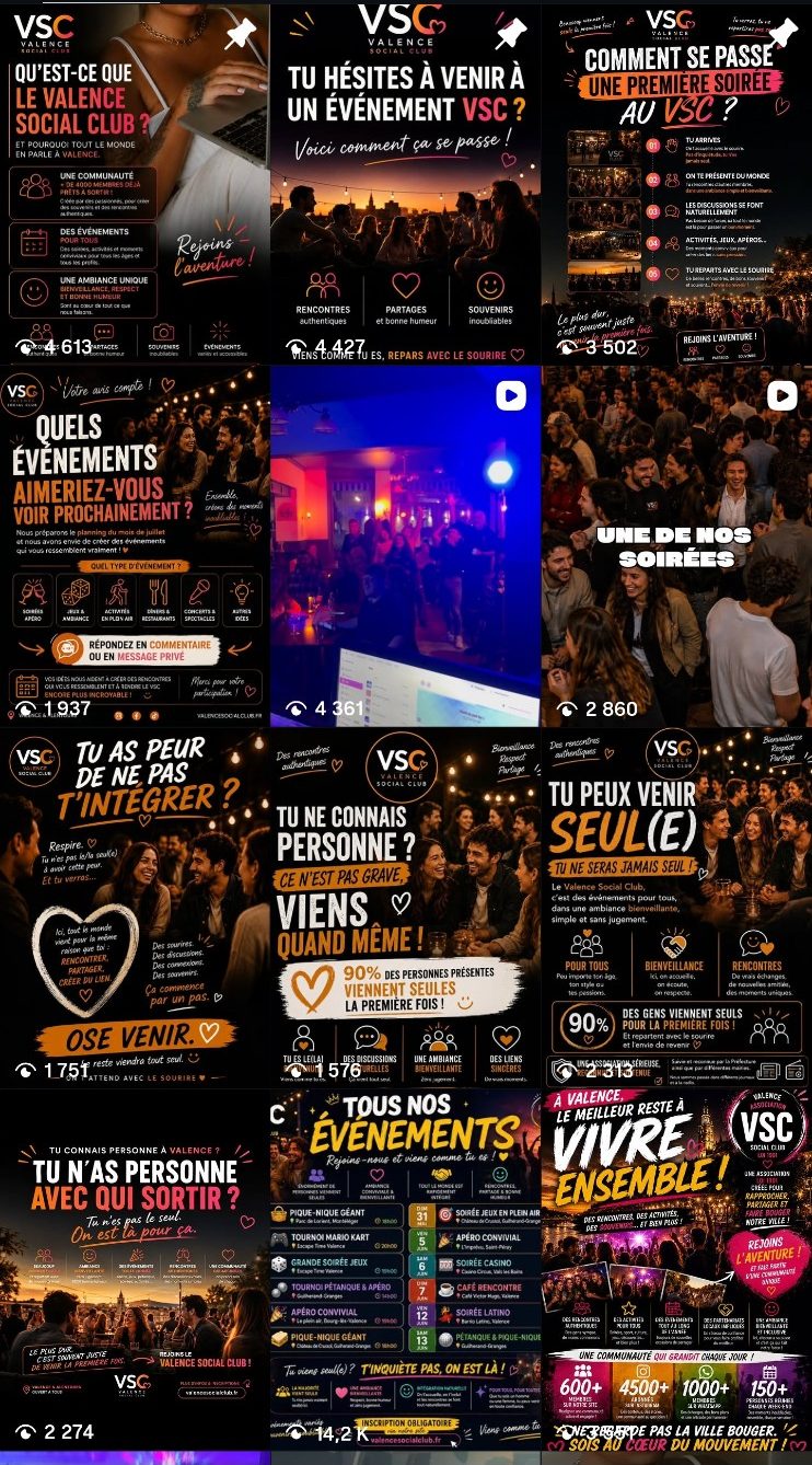 Aperçu des publications Instagram du Valence Social Club